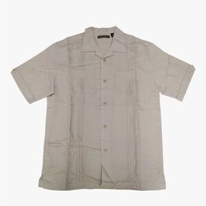Cubavera Tuck Front Panel Cream Short Sleeve Shirt Size Small